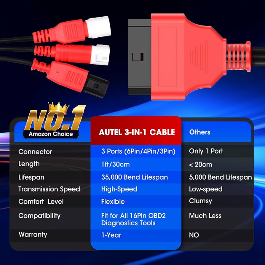 Amazon.com: Autel Original 3-in-1 OBD2 Adapter Cable,16 Pin to 6/4